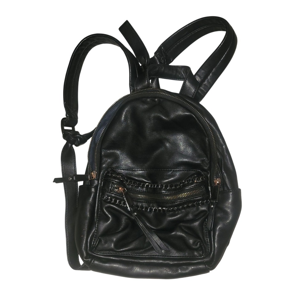 French Connection‎ Black Faux Leather Chain Detail Mini Backpack designer luxury
